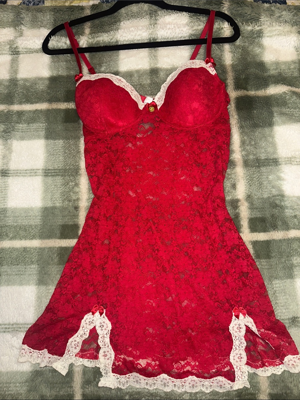 Jessica Simpson Red Lace Chemise with White Trim